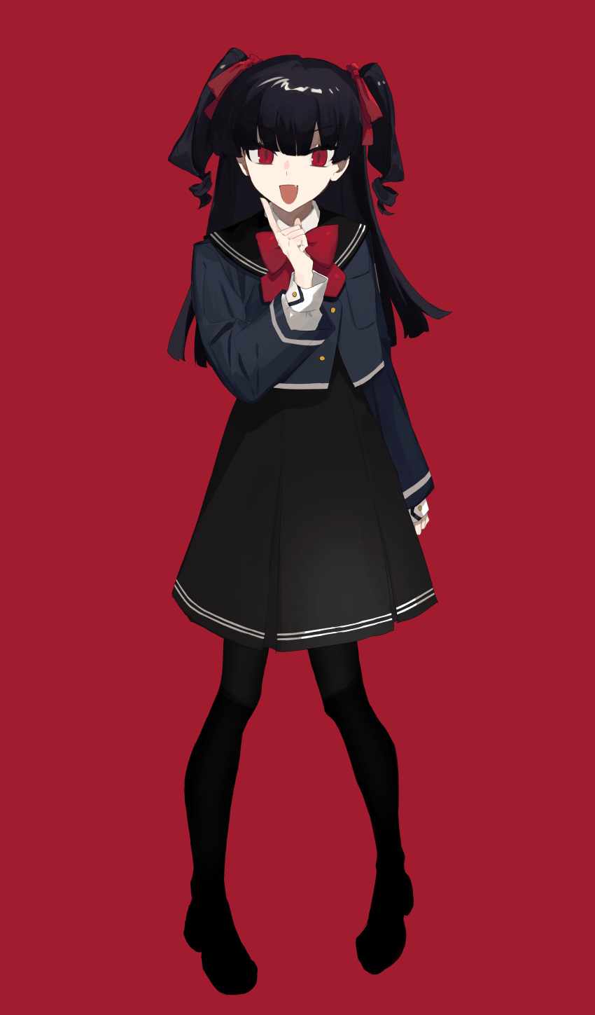 1girl, absurdres, bangs, black_footwear, black_hair, black_legwear, black_skirt, blue_jacket
