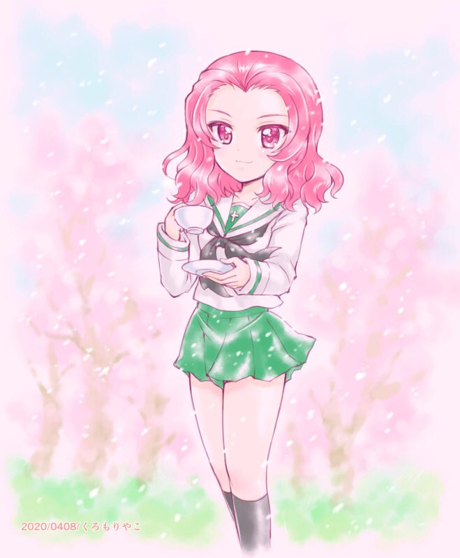 1girl, alternate_costume, artist_name, black_legwear, black_neckwear, blouse, blurry, blurry_background