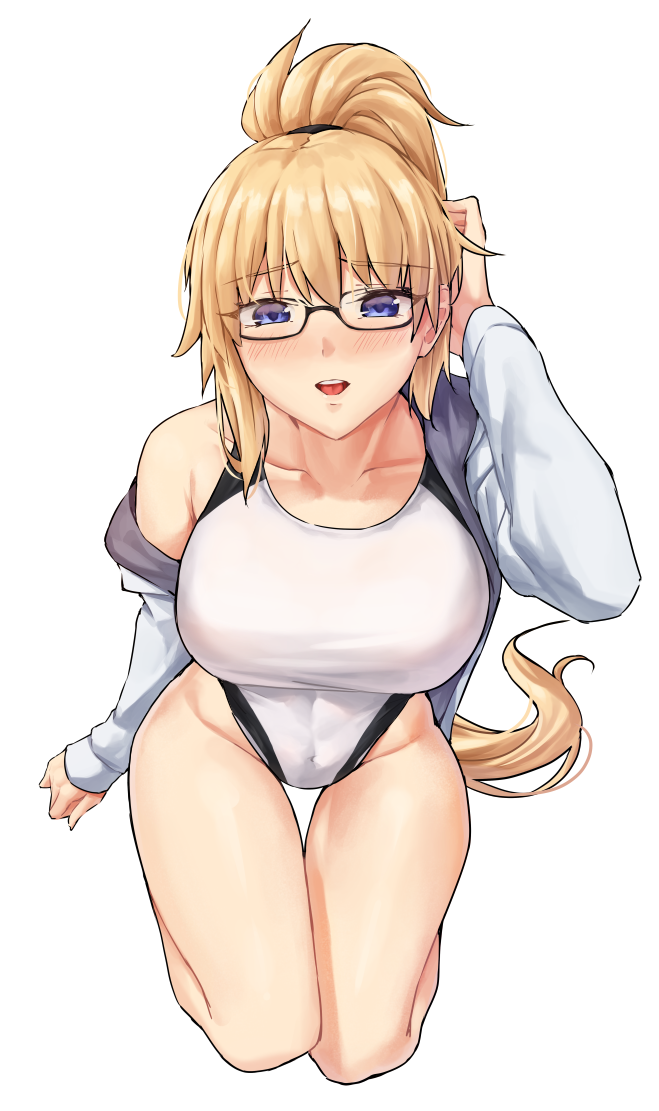 1girl, bangs, bare_shoulders, blonde_hair, blue_eyes, breasts, collarbone, fate/grand_order