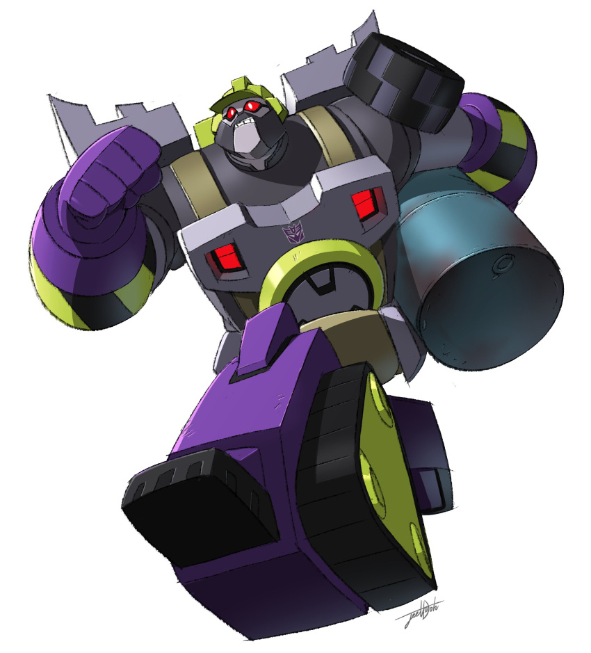 1boy, absurdres, beard, clenched_hand, constructicon, construction_worker, decepticon, drum_(container)
