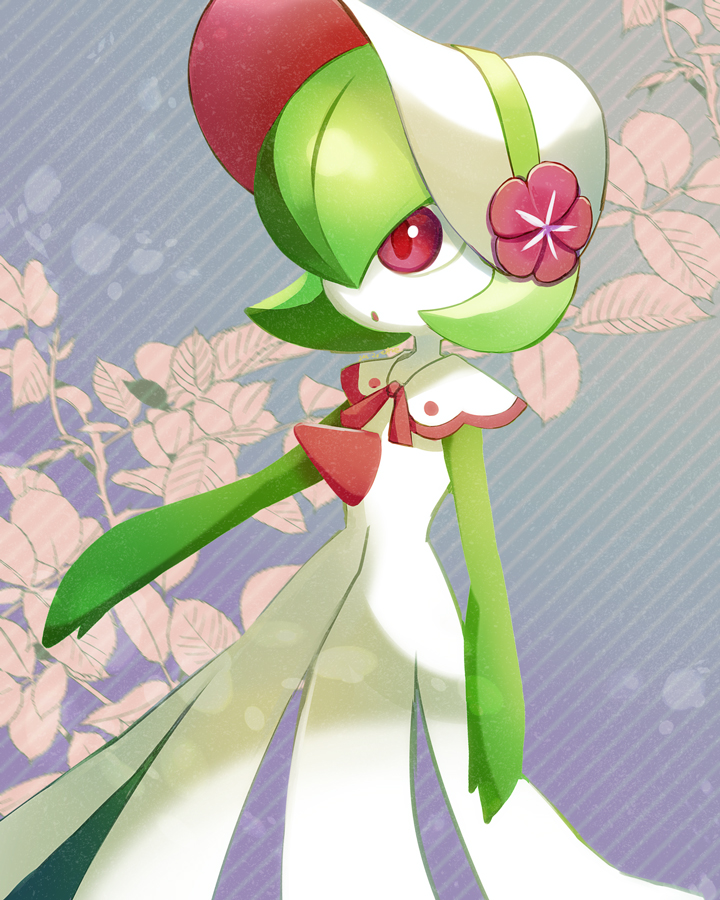1girl, bangs, bob_cut, bonnet, capelet, clothed_pokemon, colored_skin, commentary_request