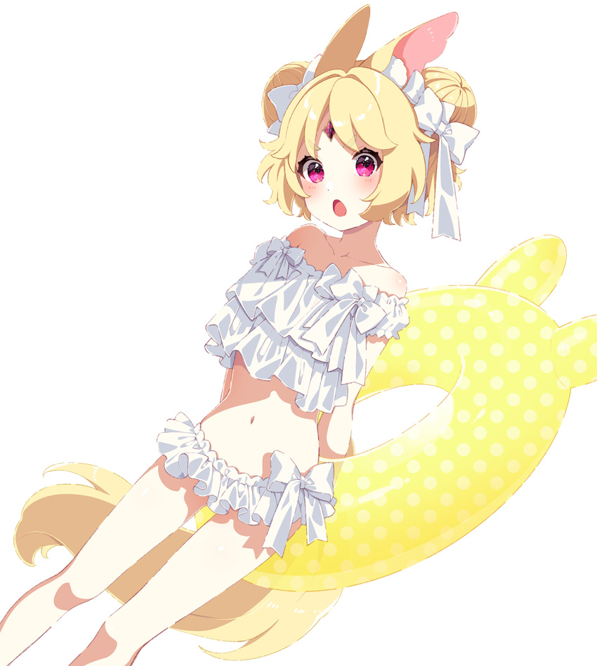 1girl, aldin_nicola, animal_ear_fluff, animal_ears, arms_behind_back, bangs, bare_shoulders, bikini