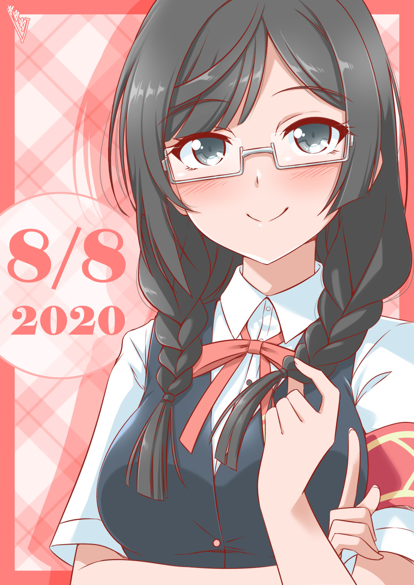 1girl, absurdres, armband, bangs, birthday, black_hair, blush, braid