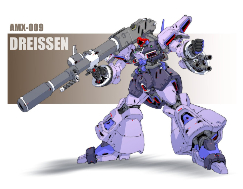 arm_cannon, character_name, clenched_hand, dreissen, gundam, gundam_zz, mao_(6r), mecha, mobile_suit, one-eyed, pink_eyes, science_fiction, shadow, solo, weapon, zeon