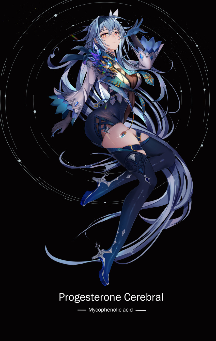 1girl, absurdres, bangs, black_background, black_hairband, black_leotard, blue_hair, blue_neckwear