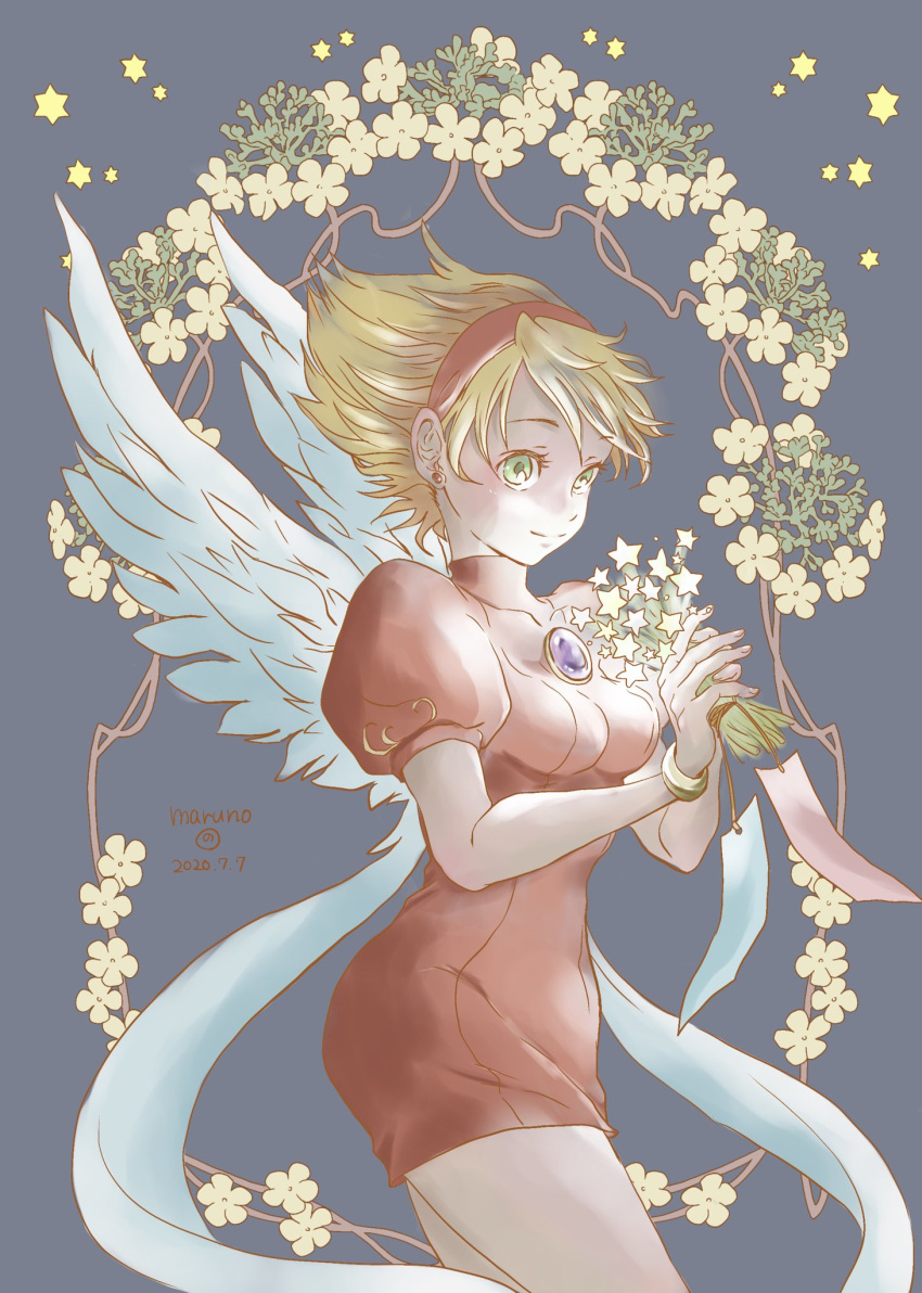 1girl, angel_wings, blonde_hair, bracelet, breasts, breath_of_fire, breath_of_fire_iii, closed_mouth