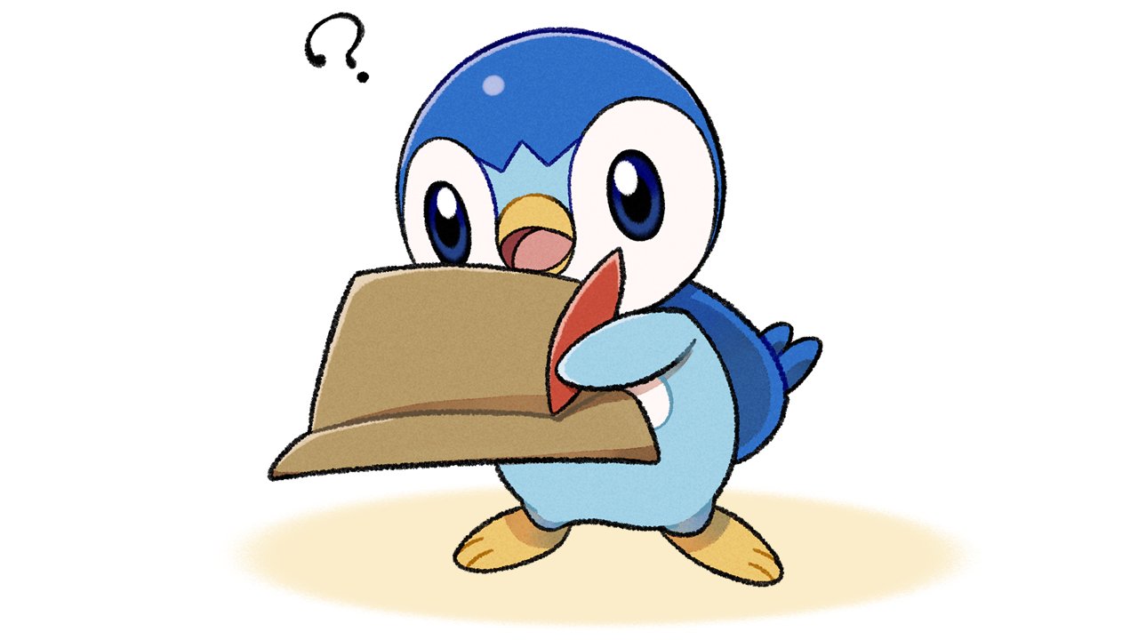 ?, blue_eyes, brown_headwear, commentary_request, gen_4_pokemon, hat, holding, holding_clothes