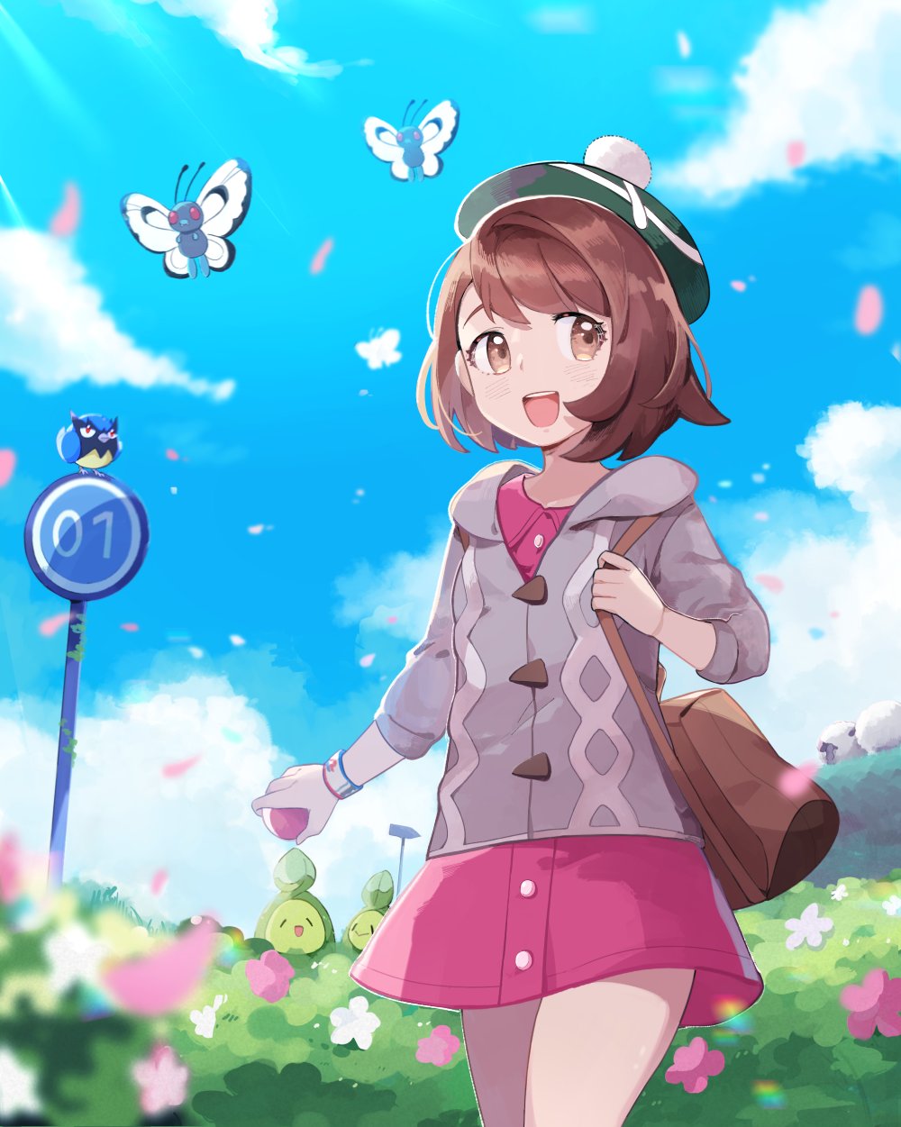 1girl, :d, backpack, bag, bangs, blurry, blush, bob_cut