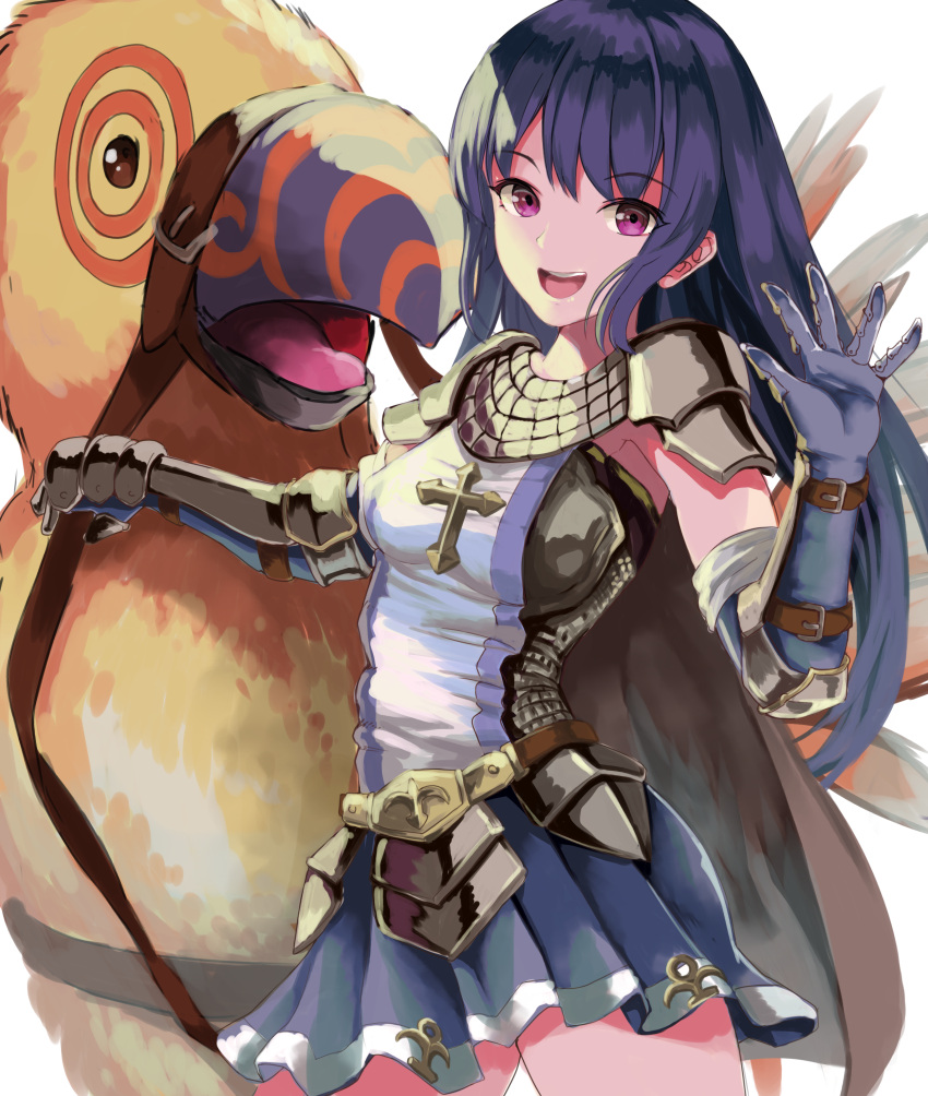 1girl, absurdres, animal, armor, bangs, belt, bird, blue_gloves