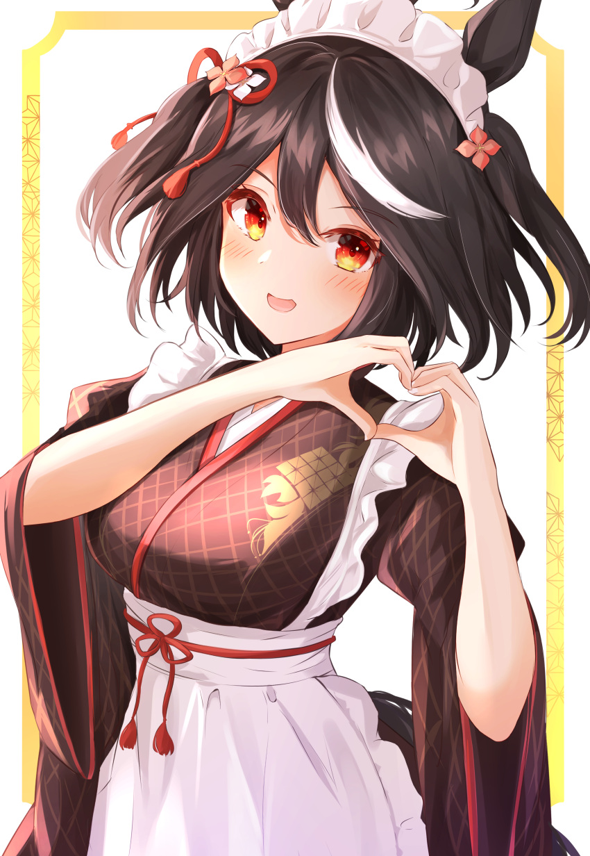 1girl, absurdres, alternate_costume, animal_ears, black_hair, enmaided, highres, horse_ears