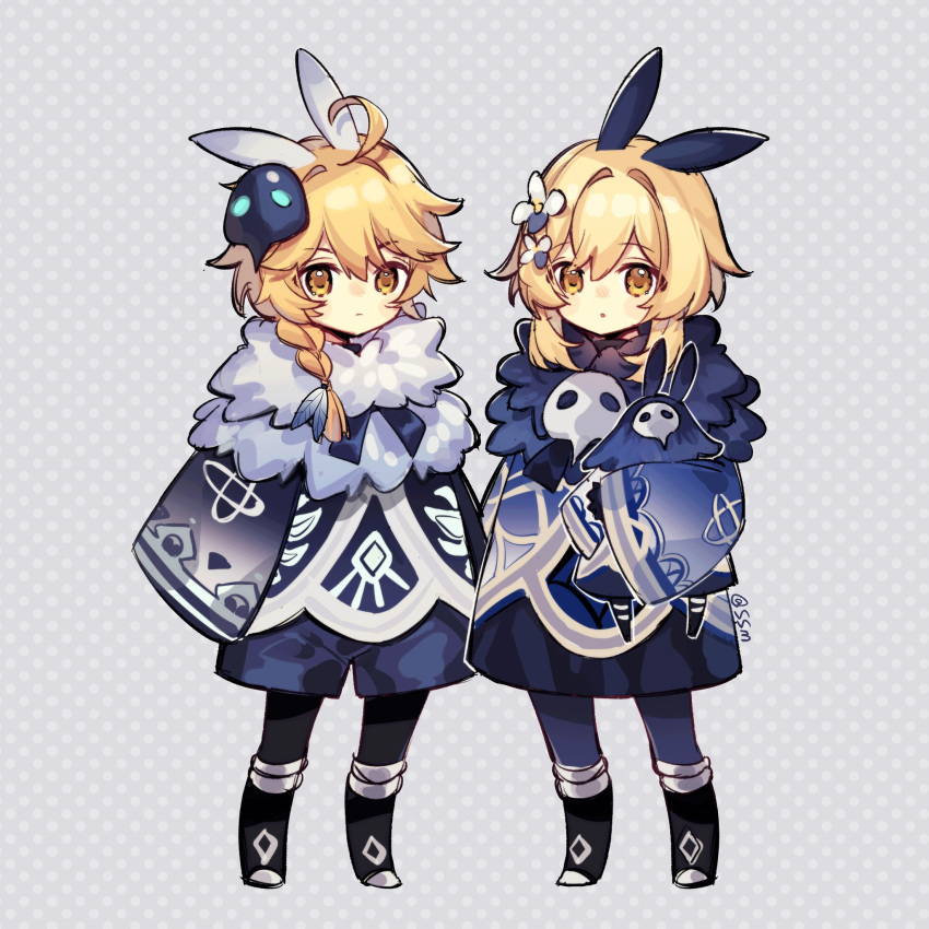 1boy, 1girl, abyss_mage_(genshin_impact), abyss_mage_(genshin_impact)_(cosplay), aether_(genshin_impact), ahoge, animal_ears, bangs