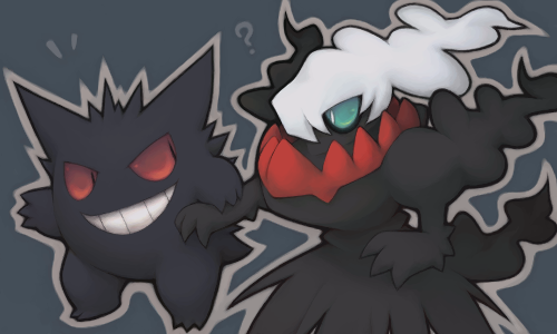 darkrai, gengar, green_eyes, pokemon, red_eyes, sekori