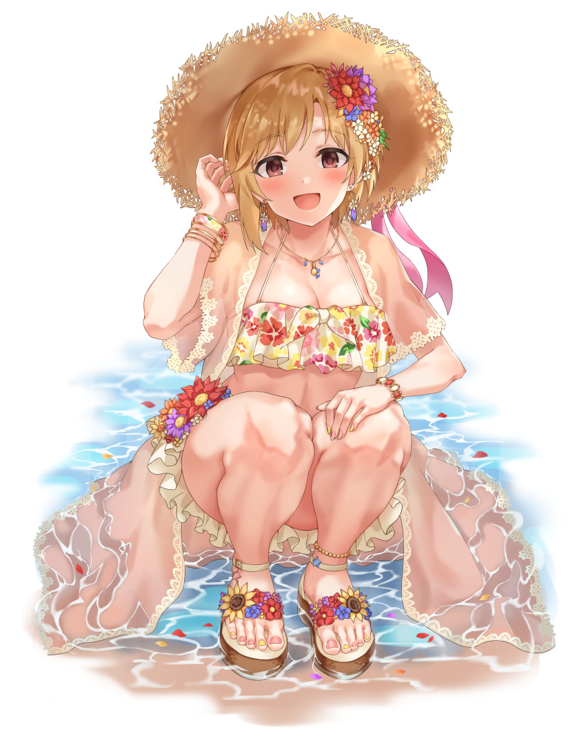 1girl, absurdres, aiba_yumi, beach, bikini, blonde_hair, bracelet, commentary