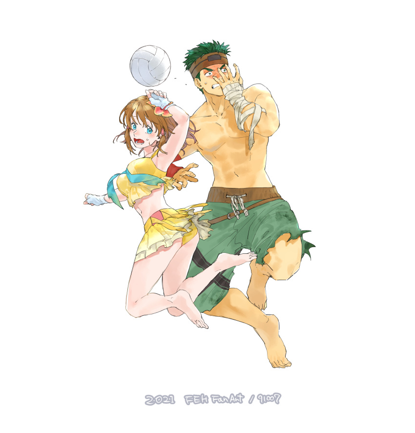 2021, 91007, absurdres, armpits, bandaged_arm, bandages, barefoot, beach_volleyball