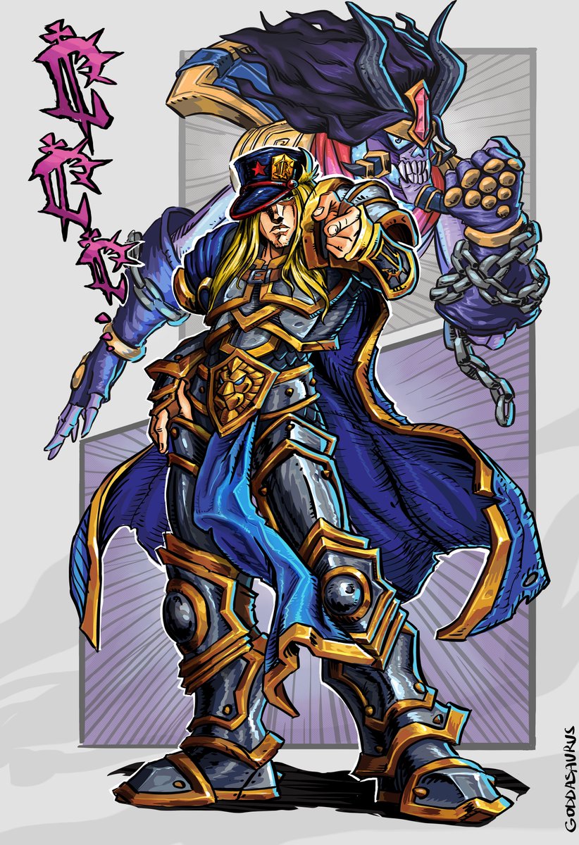 arthas_menethil, highres, jojo_no_kimyou_na_bouken, kel'thuzad, kujo_jotaro, star_platinum, warcraft, warcraft_3