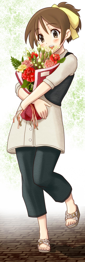brown_eyes, brown_hair, casual, chunpai, flower, hirasawa_ui, k-on!, ponytail