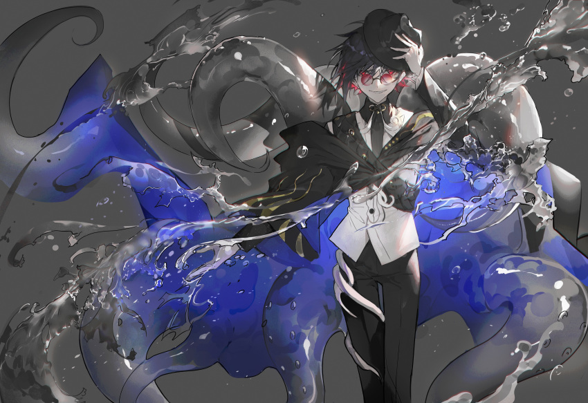 1boy, absurdres, alchemy_stars, black_hair, black_headwear, black_pants, buttons, cape