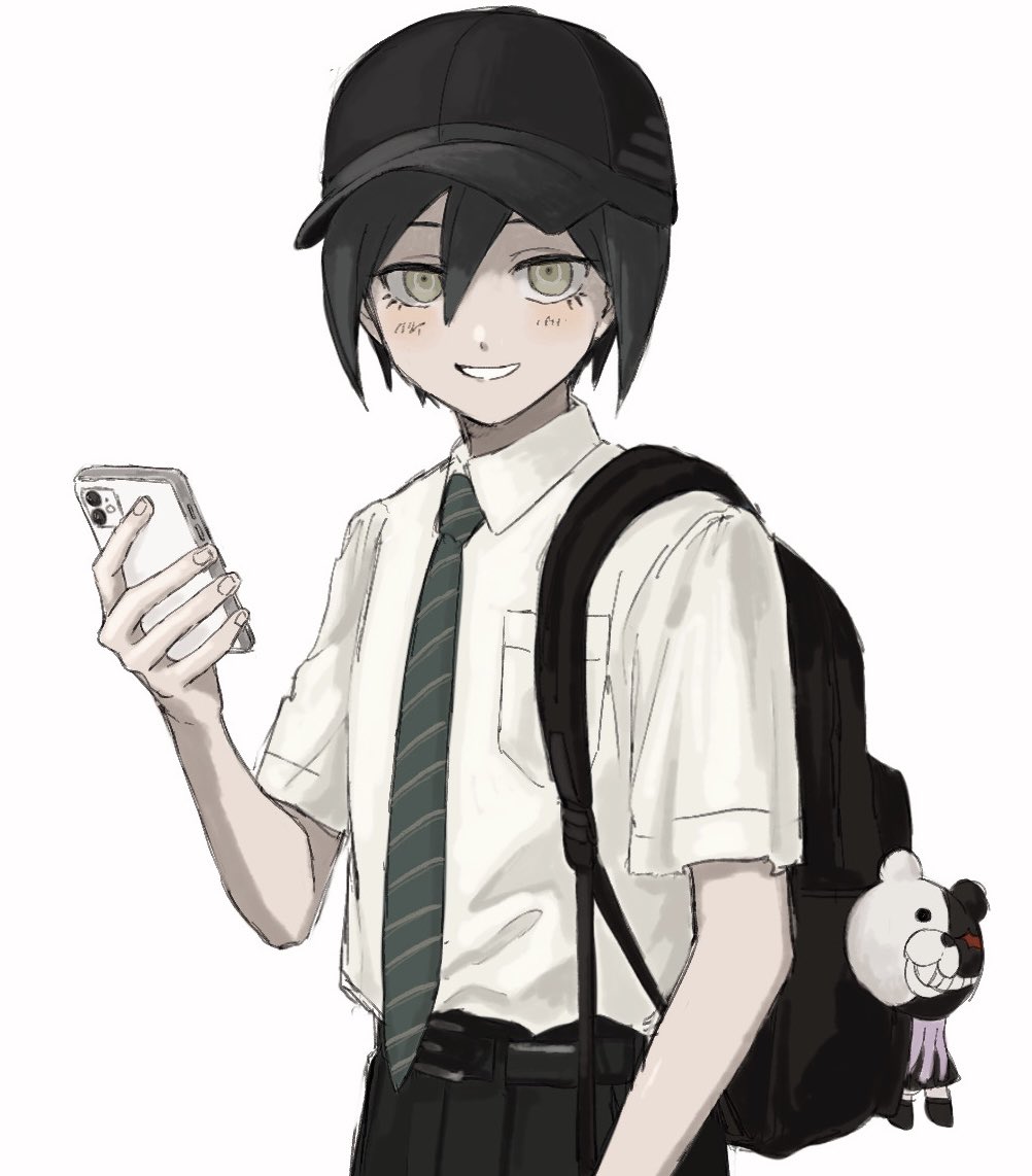 1boy, backpack, bag, bangs, baseball_cap, black_bag, black_hair, black_pants