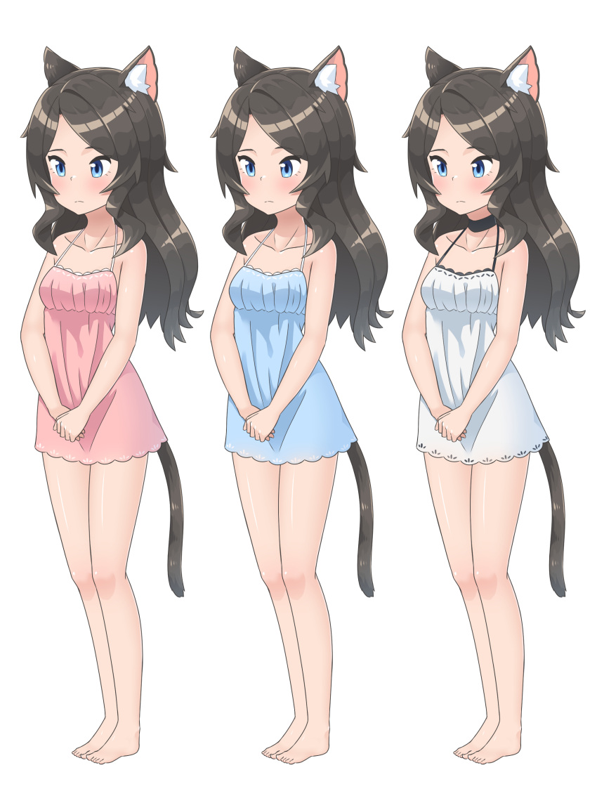 1girl, absurdres, animal_ear_fluff, animal_ears, babydoll, bangs, bare_arms, bare_legs
