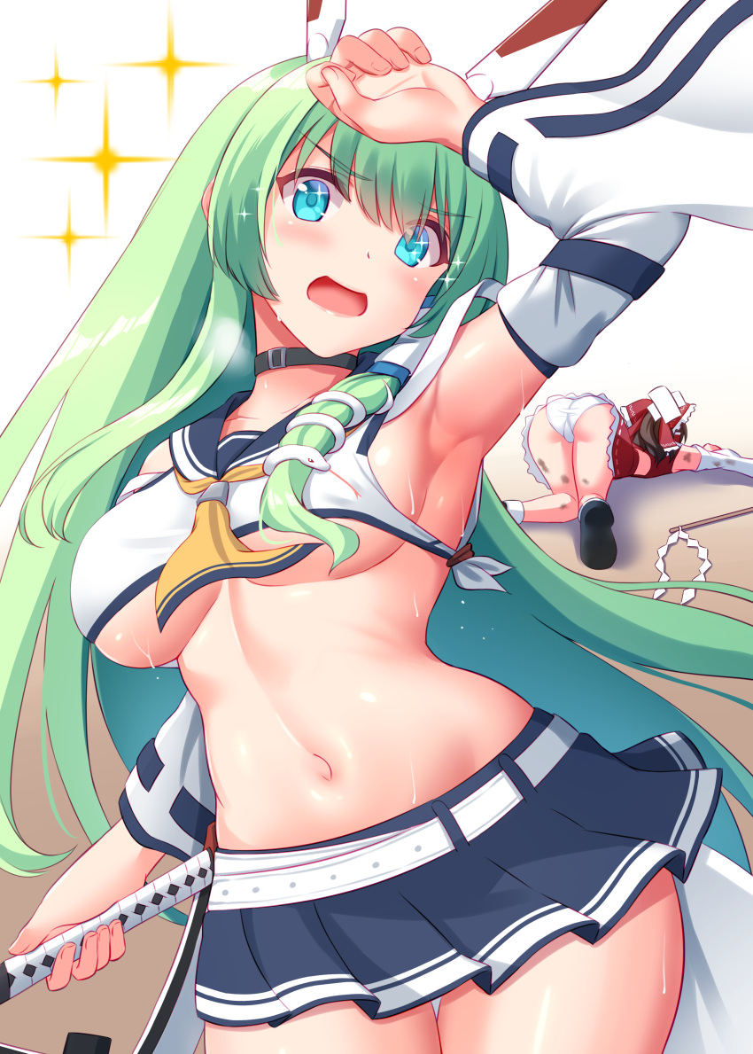 2girls, absurdres, arm_up, armpits, ass, ayanami_(azur_lane), ayanami_(azur_lane)_(cosplay), azur_lane