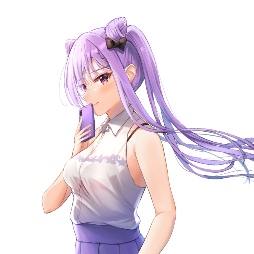 1girl, alternate_costume, bare_arms, bare_shoulders, black_bow, black_bra, blush, bow