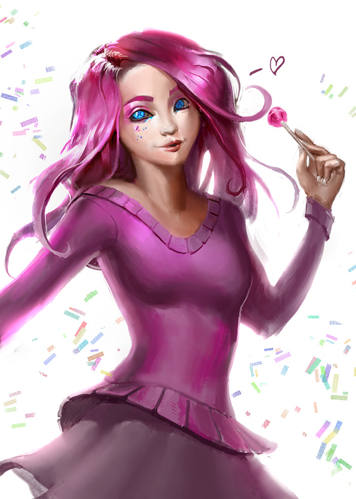 1girl, blue_eyes, candy, confetti, contact_lens, food, holding, holding_food