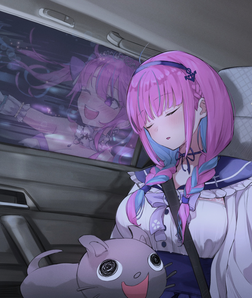 1girl, absurdres, ahoge, alternate_costume, anchor_hair_ornament, anchor_symbol, bangs, blue_hair