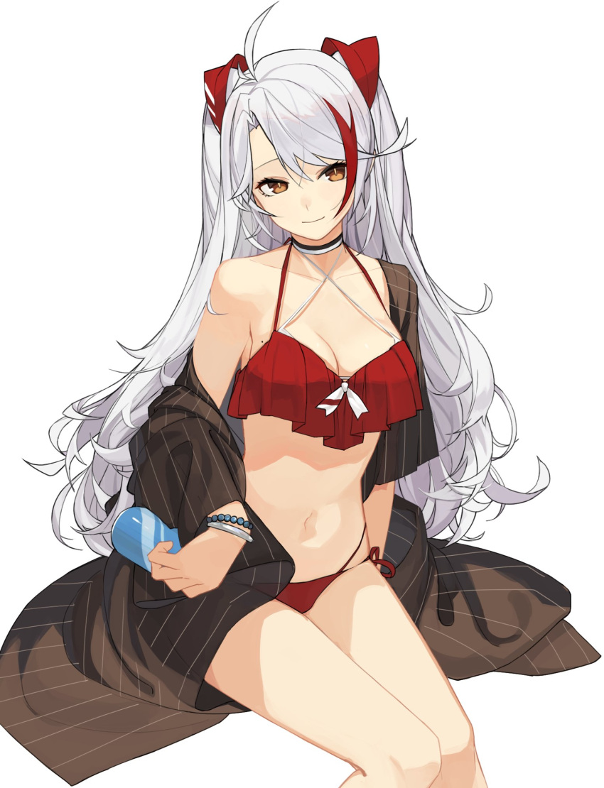 1girl, ahoge, aoiro_(t_aoiro123), azur_lane, bare_shoulders, bikini, black_choker, breasts