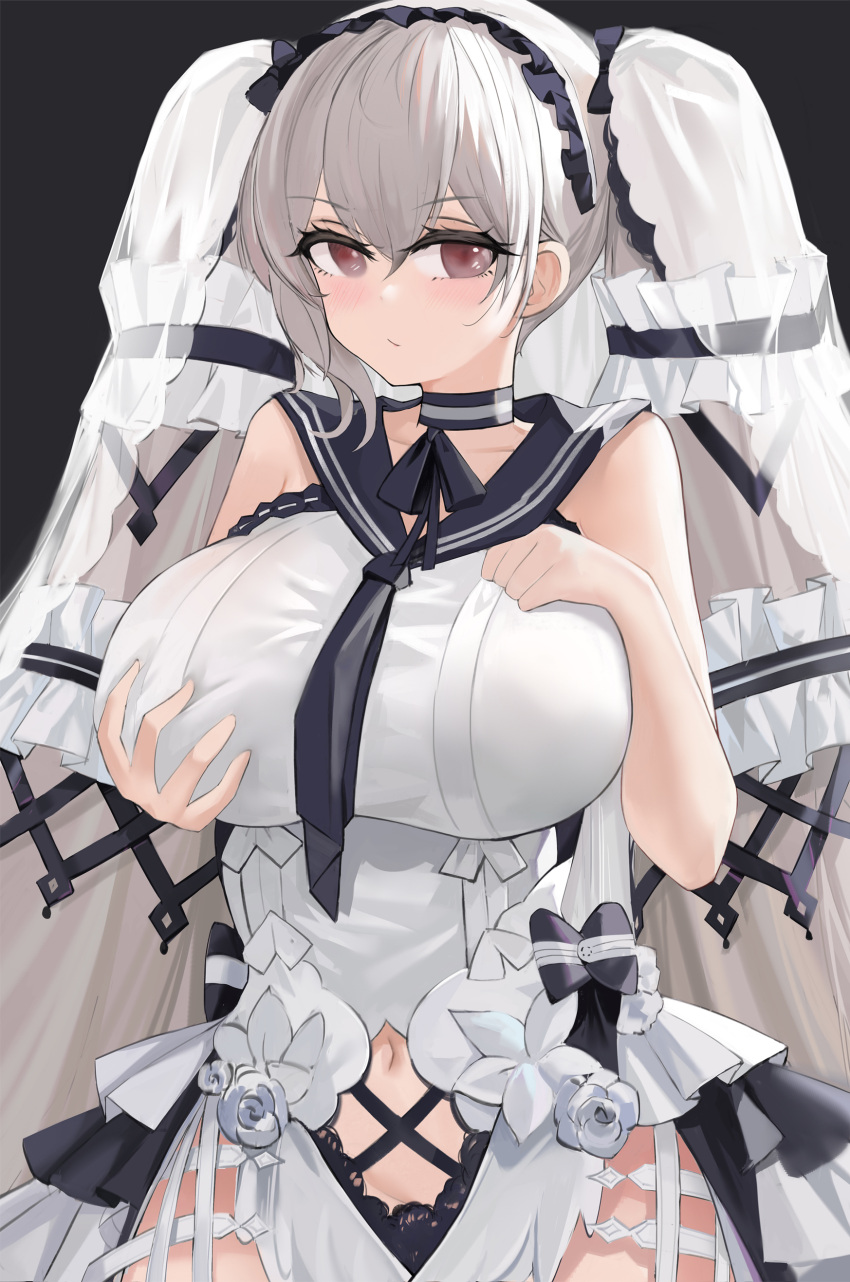 1girl, absurdres, azur_lane, bare_shoulders, black_background, black_choker, black_neckwear, black_sailor_collar