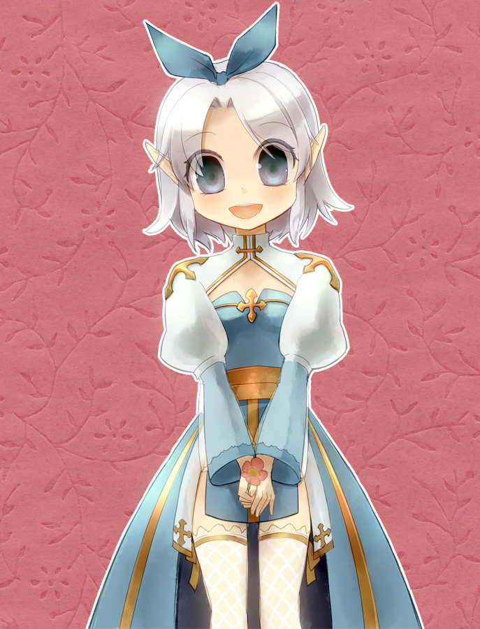 1girl, :d, archbishop_(ragnarok_online), aura_(a440), bangs, blue_dress, blue_eyes, blue_ribbon