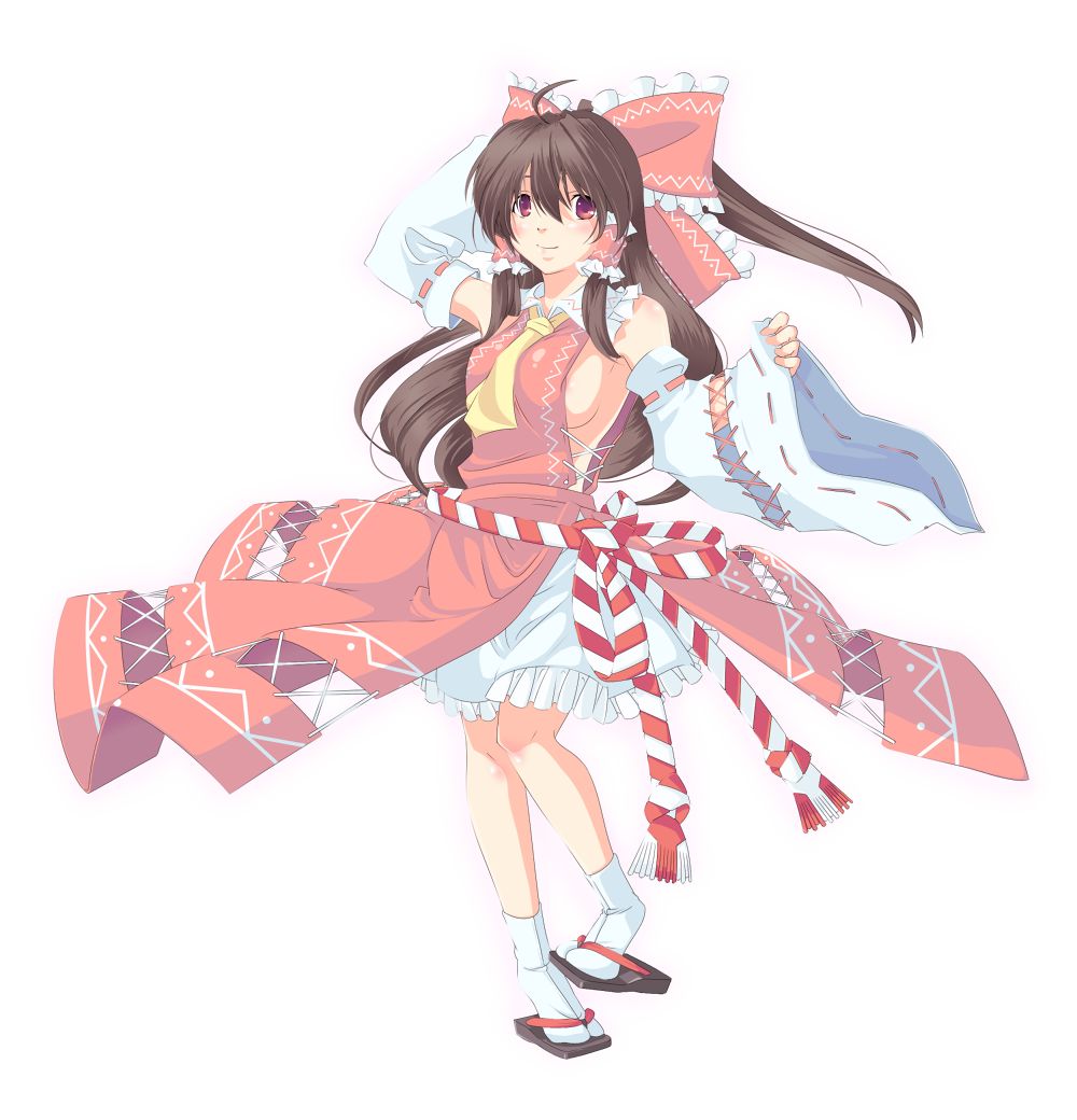 bow, brown_hair, detached_sleeves, hair_bow, hakurei_reimu, hayagiri, long_hair, red_eyes