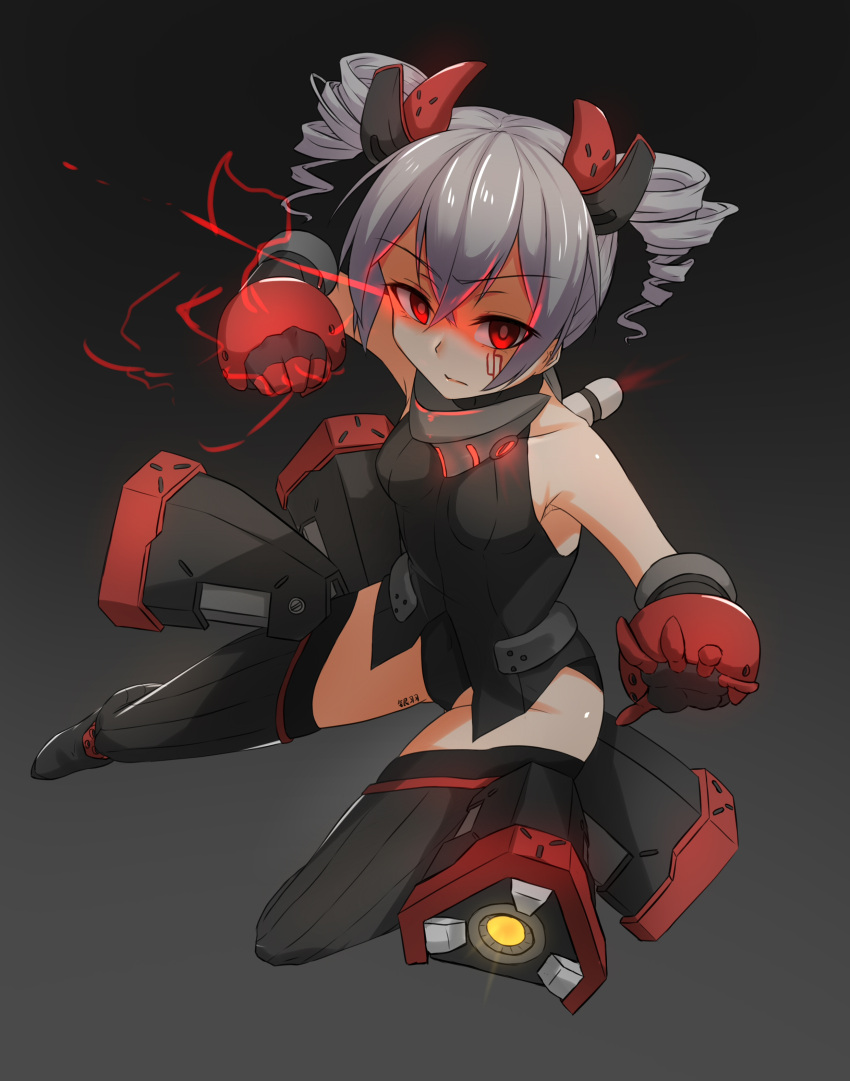 1girl, absurdres, bangs, bare_shoulders, black_background, black_footwear, black_gloves, black_leotard