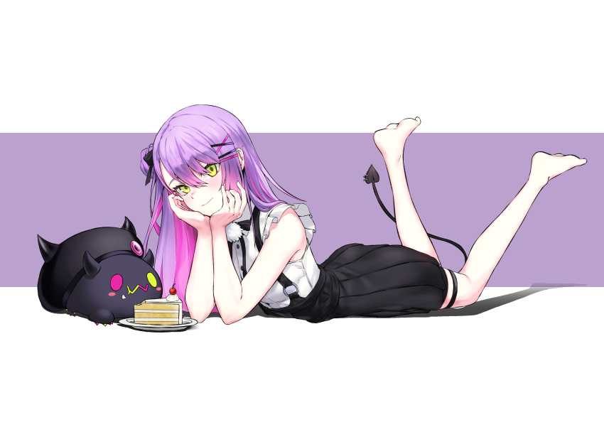 :3, absurdres, artpatient, barefoot, baseball_cap, bibi_(tokoyami_towa), black_headwear, black_neckwear