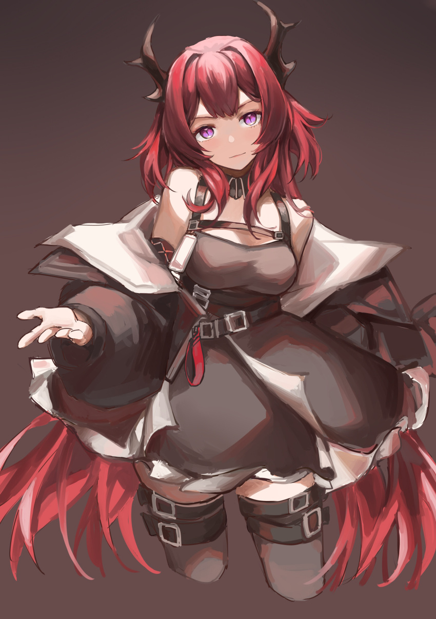 1girl, absurdres, arknights, bangs, bare_shoulders, black_collar, black_dress, black_legwear