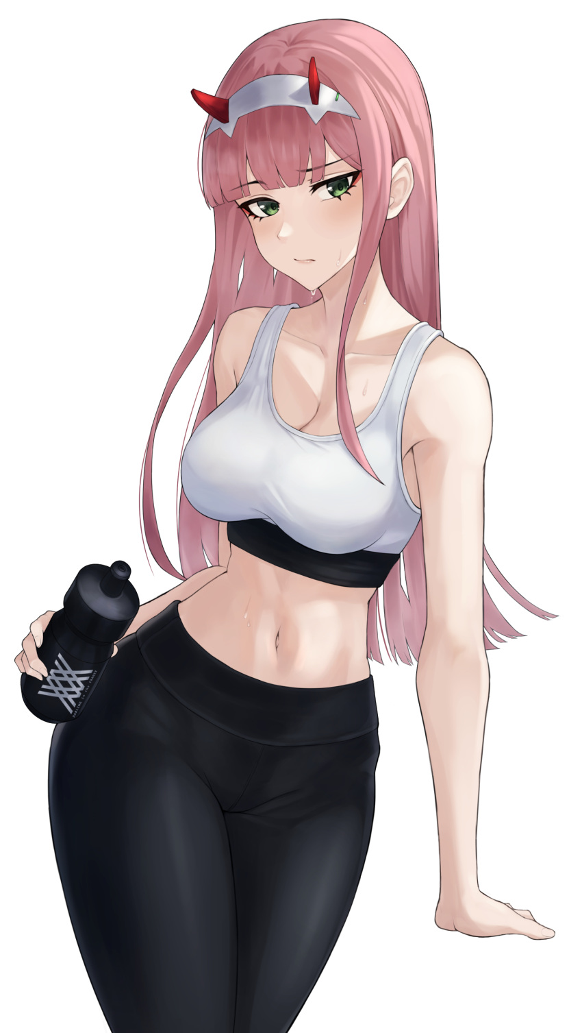 1girl, absurdres, angdo_(kakajo26), bare_arms, bare_shoulders, black_pants, bottle, breasts