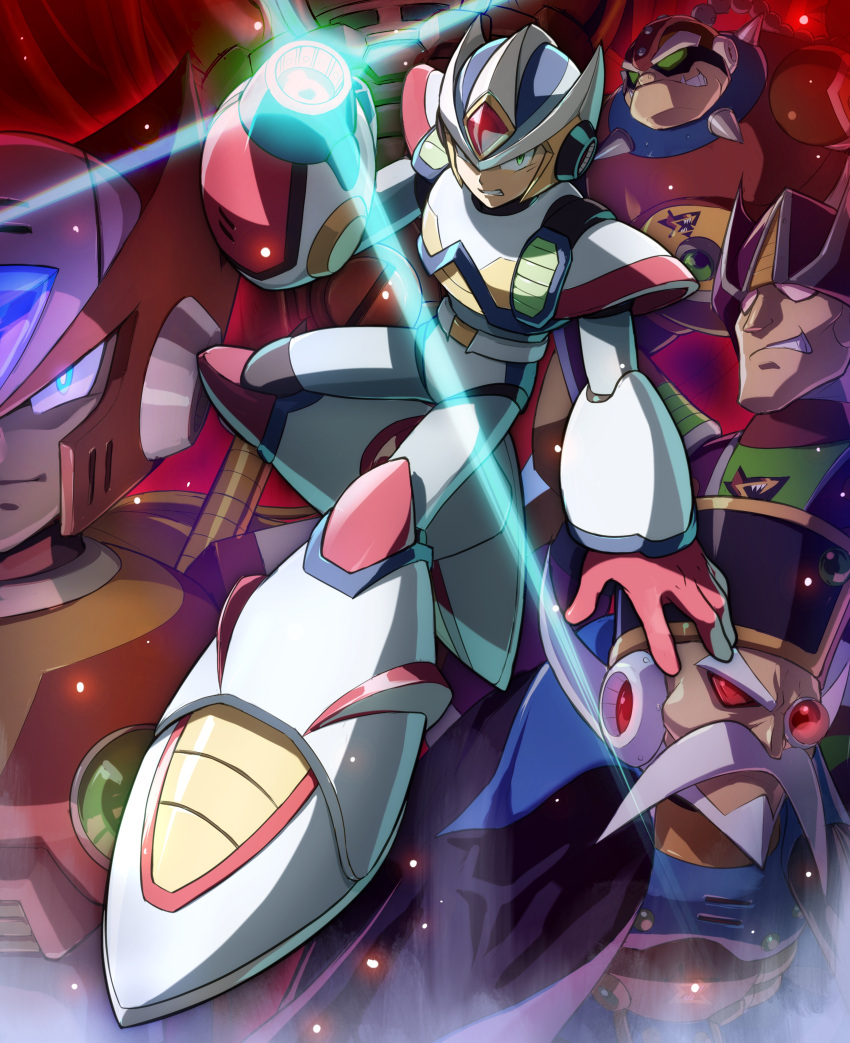 5boys, absurdres, agile_(mega_man), alternate_costume, alternate_form, android, arm_cannon, armor