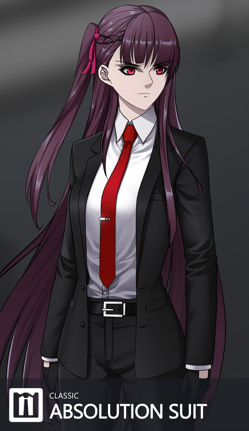1girl, absurdres, agent_47, agent_47_(cosplay), belt, belt_buckle, black_belt, black_gloves