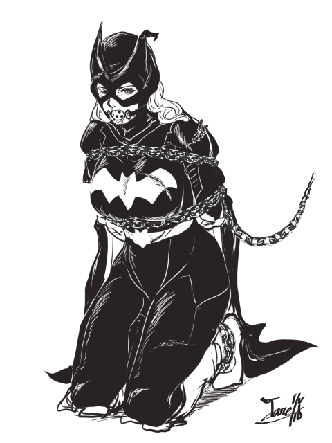 1girl, arms_behind_back, ball_gag, batgirl, belt, bound, breasts, cape