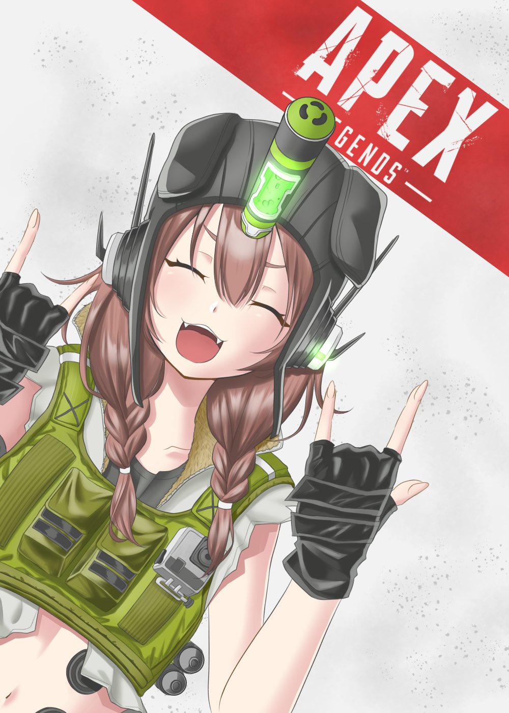1girl, :3, ^_^, aboreen, animal_ears, apex_legends, black_headwear, braid