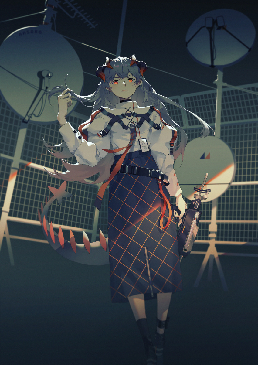 1girl, absurdres, arknights, asymmetrical_legwear, bangs, belt, black_footwear, black_skirt