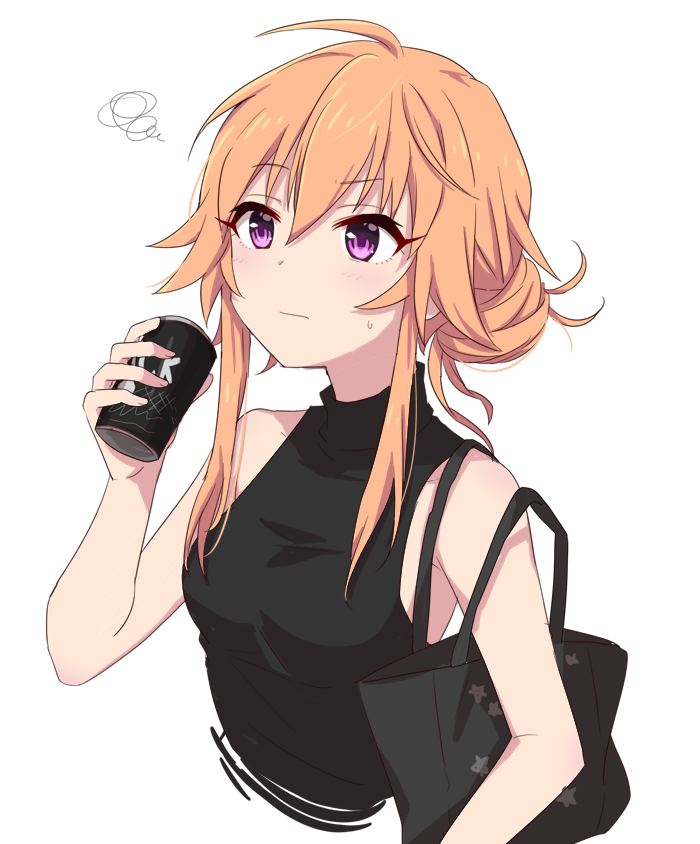 1girl, 2_nostg, bag, brown_hair, eyebrows_visible_through_hair, hair_bun, handbag, idolmaster