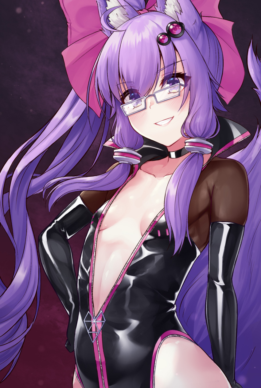 1girl, ahoge, bangs, black_bodysuit, black_choker, black_gloves, bodysuit, breasts