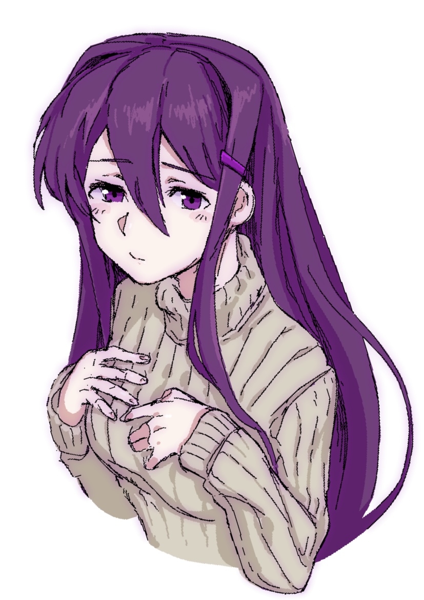 1girl, blush, blush_stickers, chomahu, doki_doki_literature_club, hair_intakes, hair_ornament, hairclip