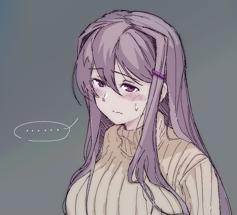 ..., 1girl, :s, blush, blush_stickers, chomahu, doki_doki_literature_club, grey_background
