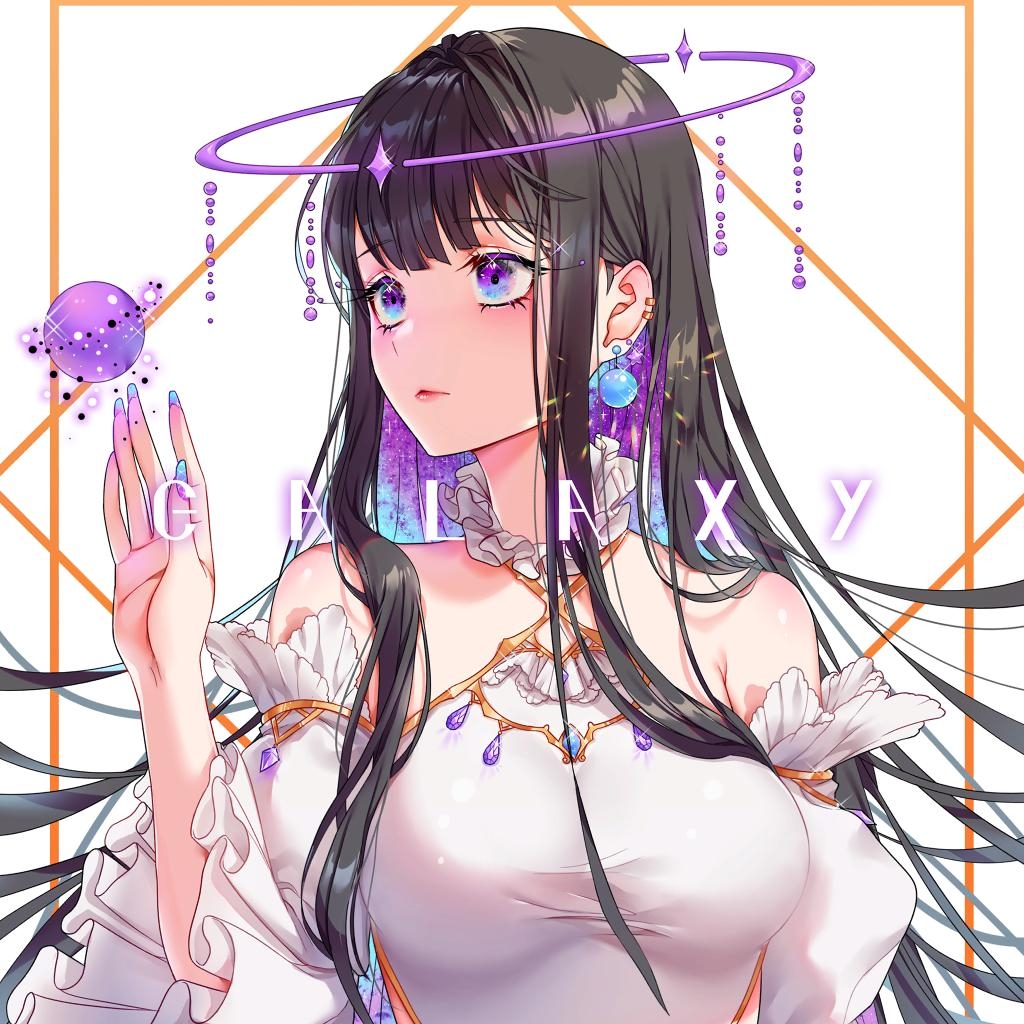 1girl, bangs, bare_shoulders, black_hair, blue_nails, dress, ear_piercing, earrings