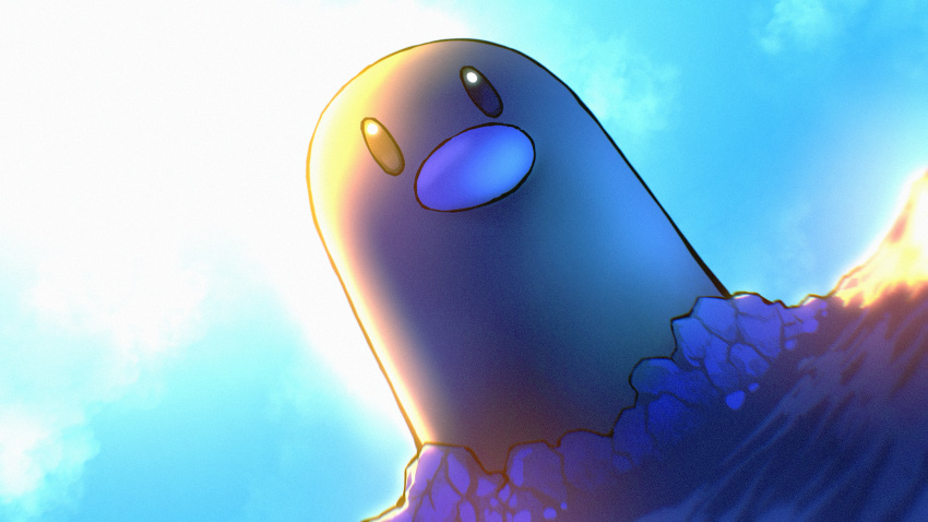 absurdres, black_eyes, blurry, clouds, commentary, day, diglett, full_body