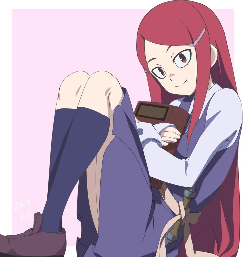1girl, book, closed_mouth, hair_ornament, hairclip, haruyama_kazunori, little_witch_academia, long_hair