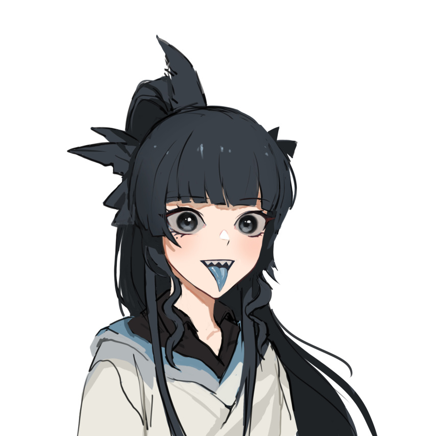 1girl, artemis_of_the_blue, atelier_live, bangs, black_eyes, black_hair, blue_tongue, colored_tongue