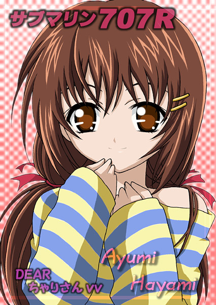 brown_hair, hair_ornament, hairclip, hayami_ayumi, long_hair, ribbon, ribbons, smile