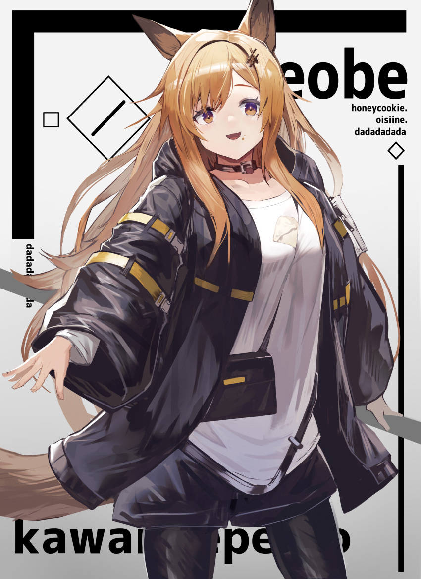 1girl, absurdres, animal_ears, arknights, bag, bannnouyakunta, black_collar, black_jacket
